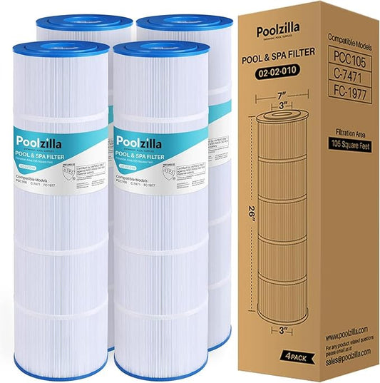 Poolzilla [4 Pack Pool Filter Cartridge Replacement for PCC105, Filbur FC-1977, 570-0425-07, Unicel C-7471, R173576, Pentair CCP420, 178584, 817-0106, 160301 [L x OD: 26" x 7'']