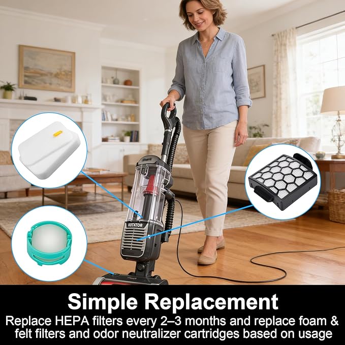 ZU102 Filters for Shark Rotator Pet Upright Vacuum ZU100 ZU102, Include 2 HEPA, 4 Foam & Felt Filter and 4 Odor Neutralizer Cartridges for Pet Homes, Reduces Hair Dust & Smell