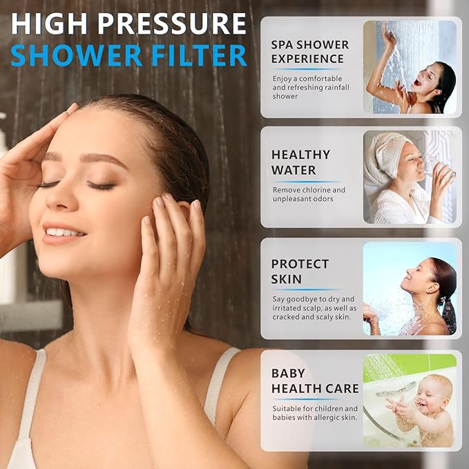 Voolan Filtered Shower Head Set, High Pressure Rain Shower with Handheld Showerhead Combo, Self-adhesive Holder/59" Hose, 20 Stage Filter Removes Chlorine and Harmful Substances (Square,Chrome)