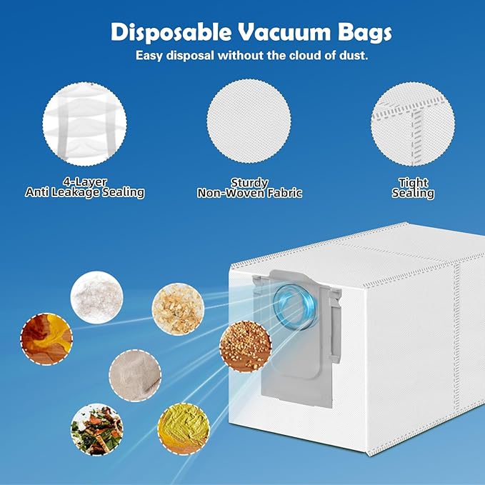 Accessories Replacement Kit for Roborock Qrevo Curv 2 Flow Robot Vacuum, 1 Main Brush, 1 Mop Rollers, 4 Filters, 4 Side Brushes, 4 Dust Bags, 1 Cleaning Tool