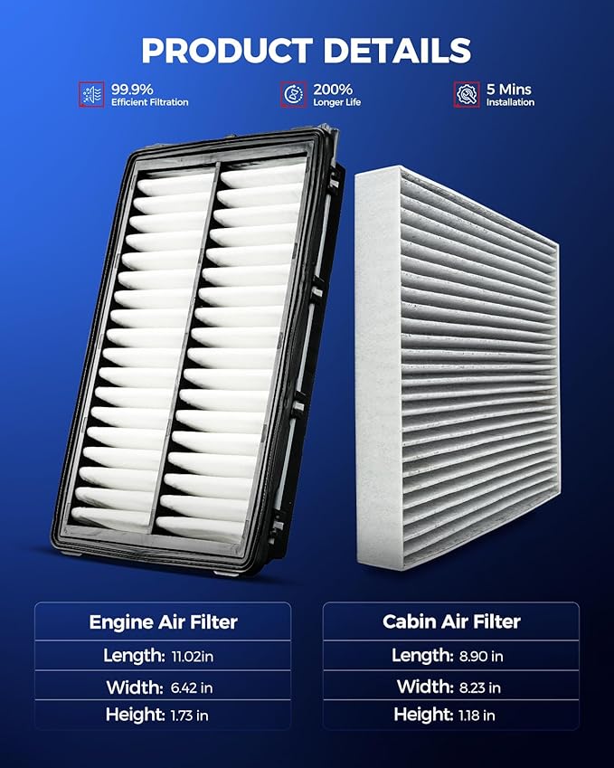 KAX Engine & Cabin Air Filter Kit, Replacement for 2022-25 Tucson, 2021-25 Santa Fe, 2020-26 Sonata, 2022-26 Santa Cruz, 2023-26 Sportage, 2021-26 K5, Replace# CF12820 CA12816
