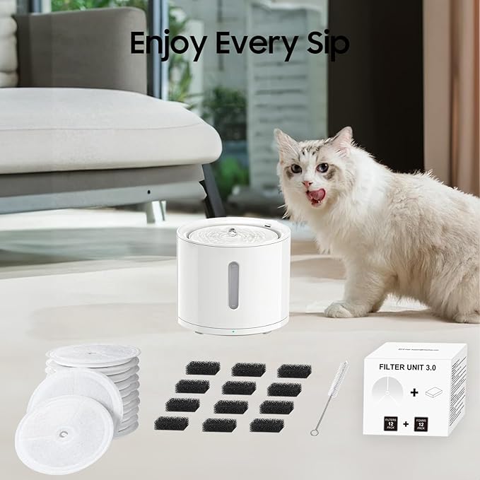 12 PCS Upgraded Filter Unit 3.0 Pet Cat Water Fountain Filters Fit For Solo 2/Solo SE, 3 Pro/2S/3, Including Replacement Filters and Replaced Foam Pump Filter (12 pcs)