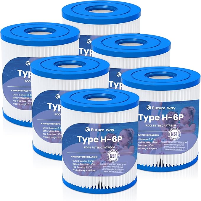 Future Way 6-Pack Type H Pool Filter Cartridge Replacement for Intex 330 GPH Filter Pump for Above Ground Pools