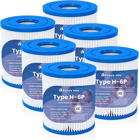 Future Way 6-Pack Type H Pool Filter Cartridge Replacement for Intex 330 GPH Filter Pump for Above Ground Pools