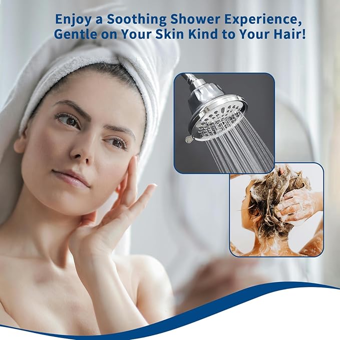 Filtered Shower Head - Water Softener Shower Head with Filter - Shower Filter for Hard Water Removes Chlorine and Harmful Substances for Healthier Hair Skin-Chrome