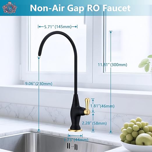 Stainless Steel Reverse Osmosis Faucet, Sink Water Filter System, Suitable for Most Reverse Osmosis or Water Filtration Systems, Sink Drinking Water Faucet for Kitchen Bar Labs RVs, Black+Brushed Gold