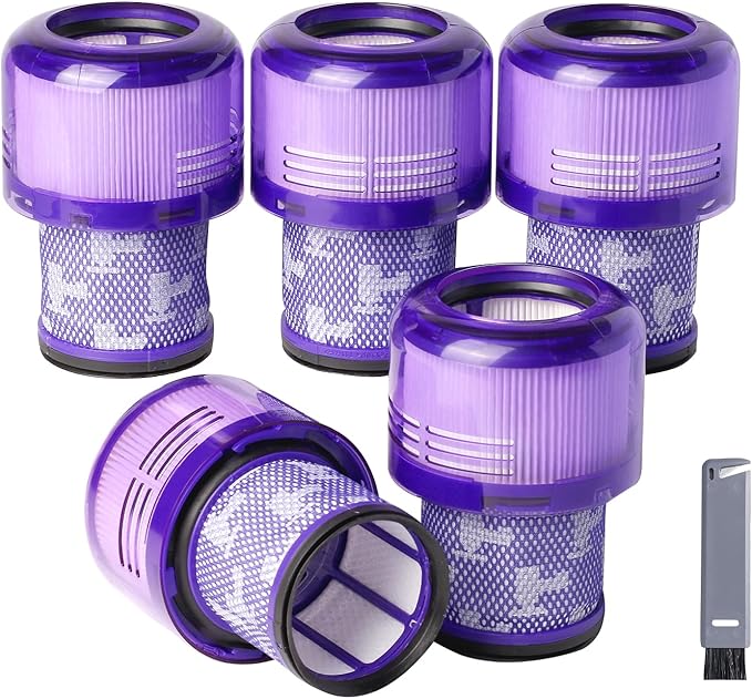 Keluke V11 Filter Replacement Compatible with Dyson V11 Torque Drive, V11 Animal V11 Complete V11 Extra V15 Detect Submarine Vacuums, Replace Part # 970013-02, 5 Pack Filters and 1 Clean Brush