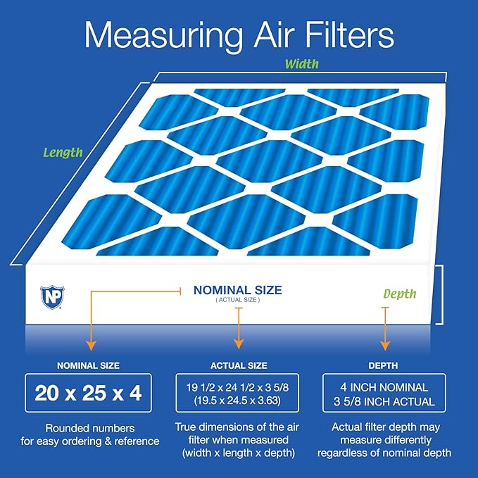 Nordic Pure 20x25x4 (Actual Size: 19 1/2 x 24 1/2 x 3 5/8) Pleated MERV 7 Air Filters 6 Pack