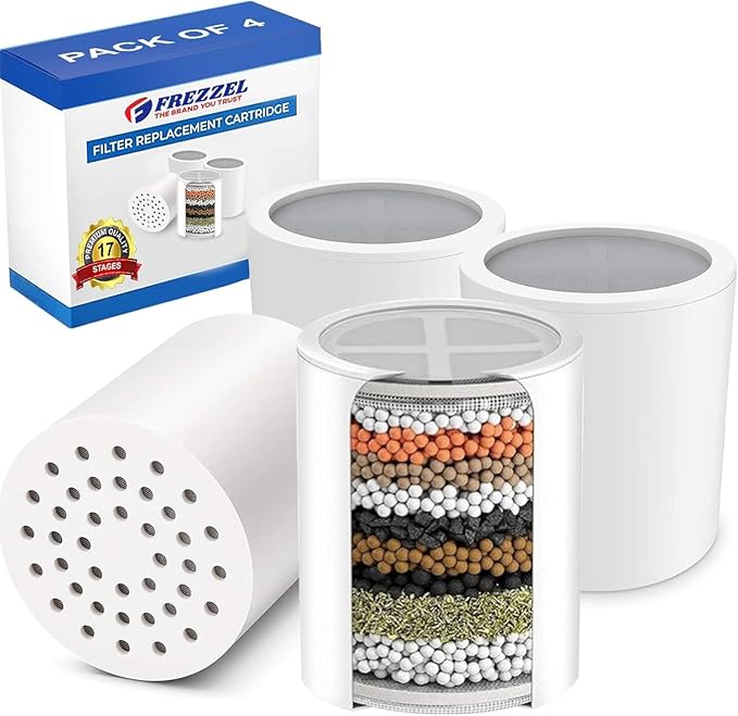 4-Pack 17-Stage Shower Filter Replacement Cartridges, Universal Fit for Most Shower Head filters, Hard Water Filter for Shower with Vitamin C Blocks Toxins