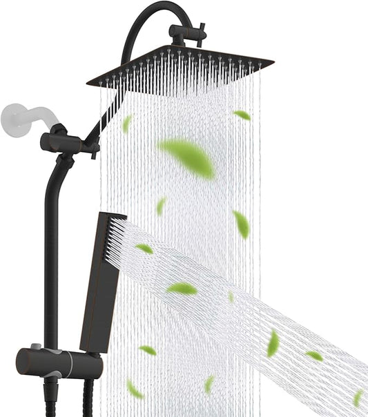 Hibbent cUPC Certified High Pressure 10'' Rainfall Shower Head, Showerhead Combo with 4-mode Handheld Spray, Adjustable Extension Arm, Extension Bar, Easy Reach Holder, 71'' Hose, Oil Rubbed Bronze