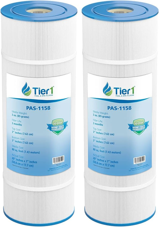 Tier1 Replacement for Pentair CCP320 Pool Filter 2-Pack | Compatible with Unicel C-7470, Pleatco PCC80, Filbur FC-1976, Clean & Clear Plus 320 | 20" x 7" | Trilobal Fabric | Washable Filter Cartridge
