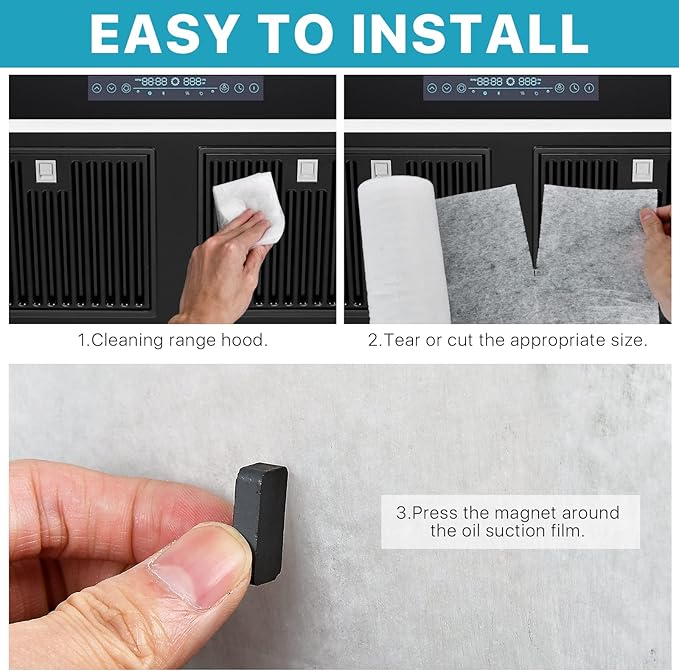 2 Rolls Range Hood Filters, Nonwoven Fabric Range Hood replacement filter with Magnetic block and Oil Proof Sticker, Anti Oil Filter Membrane for Kitchen（10m, White)