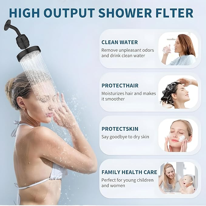 20 Stage Shower Filter for Hard Water - 99% Removal High Output Shower Head Filter for Chlorine, Heavy Metals, Improve Skin, Hair and Nails, Chrome Finish, Black