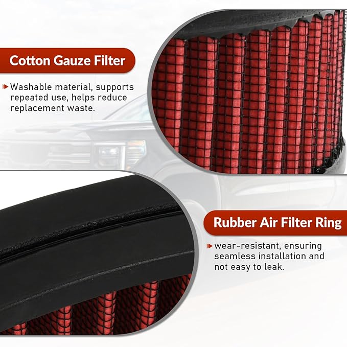 PTNHZ Red Round Air Cleaner Filter Element High Flow Replacement With Chevy Buick Ford GMC Oldsmobile Pontiac (14" x 2")