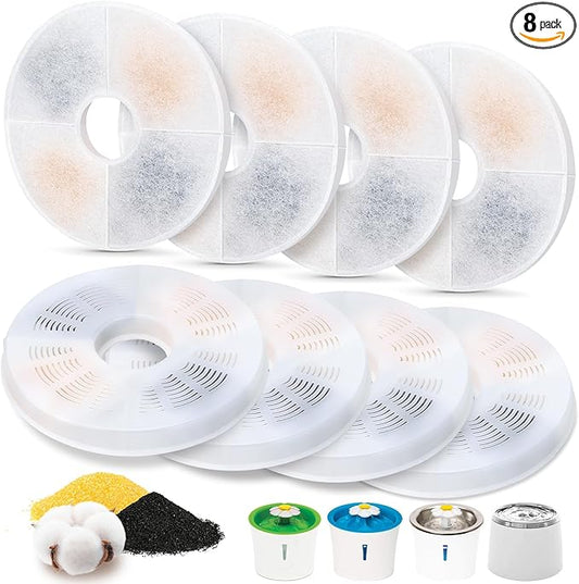 8 Pack Cat Water Fountain Filter Replacement Compatible with Catit, Cat Fountain Filters Compatible with Catit Design Senses Fountain/Flower Fountain/Senses 2.0 / Fresh & Clear Stainless Steel