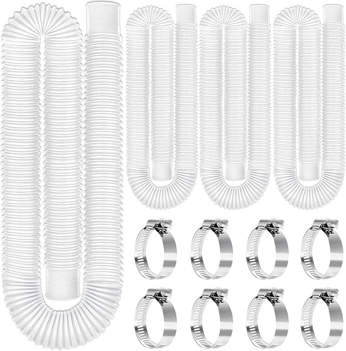 Replacement 1.25"×59" Pool Hoses for Above Ground Pools, Above Ground Pool Hoses for Filter Pumps, 4 Pack with 8 Metal Clamps (White)
