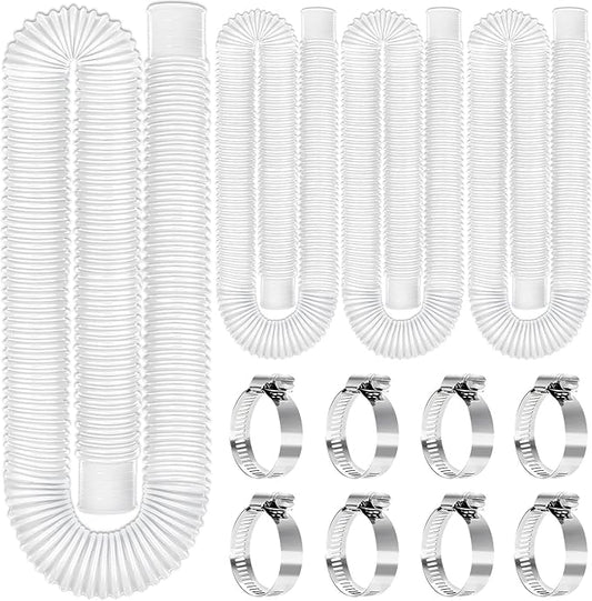 Replacement 1.25"×59" Pool Hoses for Above Ground Pools, Above Ground Pool Hoses for Filter Pumps, 4 Pack with 8 Metal Clamps (White)