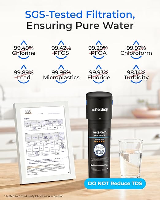 Waterdrop 10UB Under Sink Water Filter System, Reduces PFAS, PFOA/PFOS, Lead, Chlorine, Bad Taste & Odor, NSF/ANSI 42 Certified, Under Sink Water Filter with Faucet, 1 Year