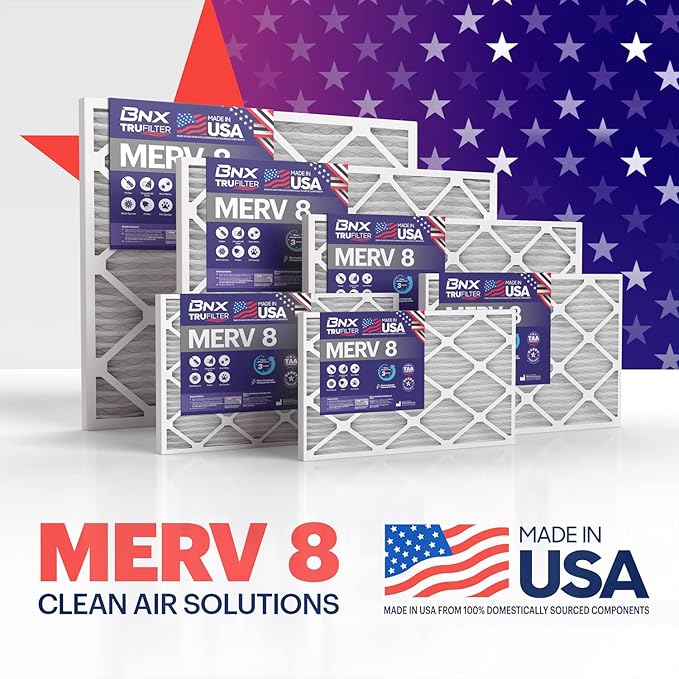 BNX 14x20x1 MERV 8 Air Filter 2 Pack - MADE IN USA - Electrostatic Pleated Air Conditioner HVAC AC Furnace Filters - Removes Dust, Mold, Pollen, Lint