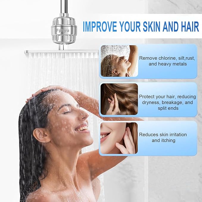 20 Stage Shower Filter, Universal Hard Water Filter Removes Chlorine & Impurities, High Flow Chrome Shower Head Filter Water Softener for Dry Skin, Hair Loss and Sensitive Skin