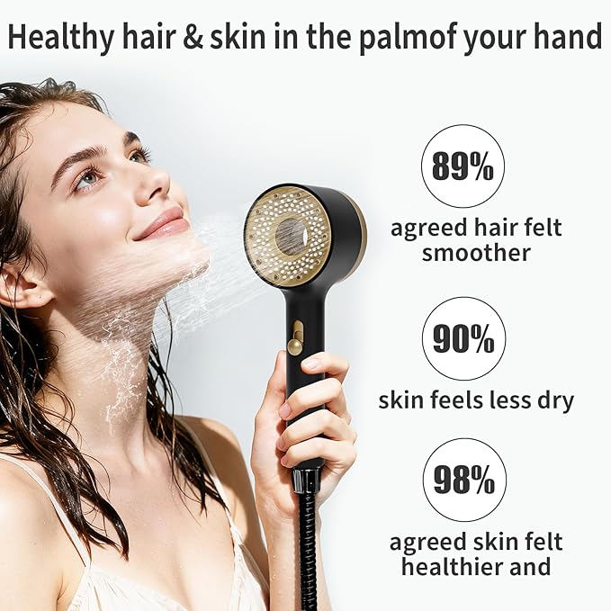 Multi-function filter handheld showerhead with built-in Vitamin C fragrance ring, featuring an NSF-certified filtration system, ideal for hard water environments.
