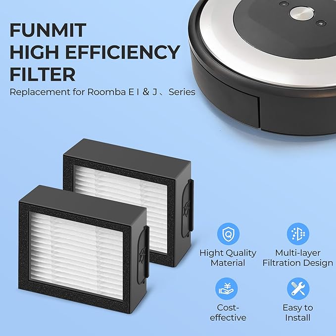 Filter Replacement for Roomba E I & J Series i7 i7+/plus i3 i3+ E5 E6 E7 i4 i6 i6+ i8 i8+ Vacuum Cleaners Parts, 6 Pack 4639161 High Efficiency Filters + 1 Cleaning Brush
