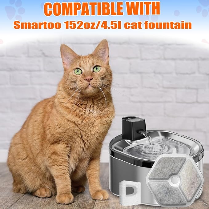 16 Pack Replacement Filters and 16pack Sponges for Smartoo 152oz/4.5L Wireless Cat Water Fountain, Pet Water Fountain Replacement Filter Fit for smartoo replacement filters