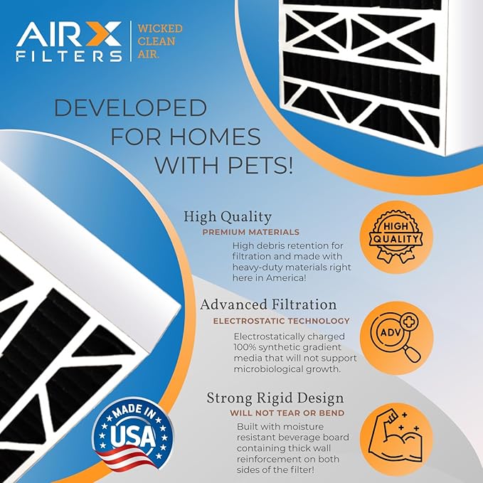 AIRX FILTERS WICKED CLEAN AIR. 16x25x4 Air Filter Odor Eliminator Carbon Filter MERV 8 Compatible with Honeywell FC100A1029 EXPXXFIL0016 2 Pack