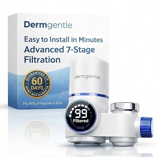 Dermgentle Skincare Water Filter PRO, Bathroom Sink Faucet Filter for Skin Care, Clinically Tested Starter Kit