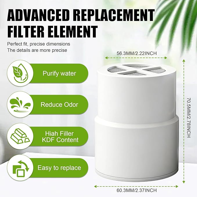 3-Pack Replacement Filter for JOLIE Shower Head, Compatible with JOLIE Shower Filter Cartridge, Reduces Chlorine, Heavy Metals & Impurities, Softens Skin & Hair