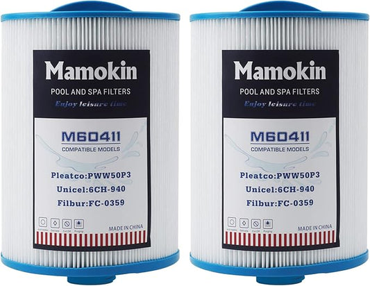 PWW50 Spa Filter, Replaces 6CH-940，Filbur FC-0359, 817-0050, 25252, 03FIL1400, PWW50P3(NOT PWW50P4), (1 1/2" Coarse Thread), Waterway Front Access Skimmer, SAE Thread Hot Tub Filter 2 Pack