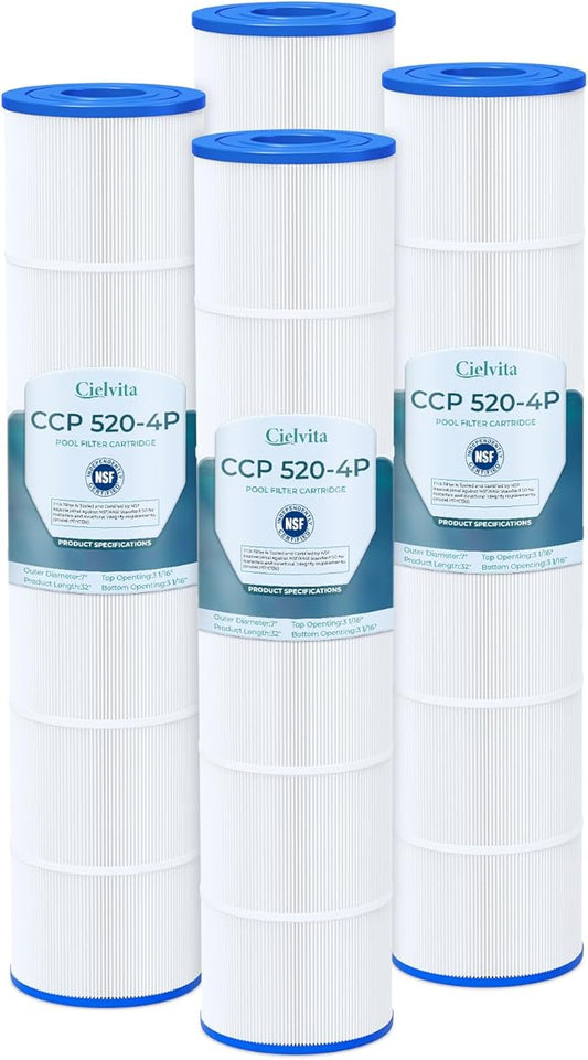 Cielvita CCP520 4 oz Media Pool Filter Cartridge Replacement for Pentair Clean & Clear Plus 520, Replaces Pleatco PCC130, Pentair R173578, 178585, FC-1978, C-7472, NSF/ANSI 50, 520 sq.ft, 4-Pack