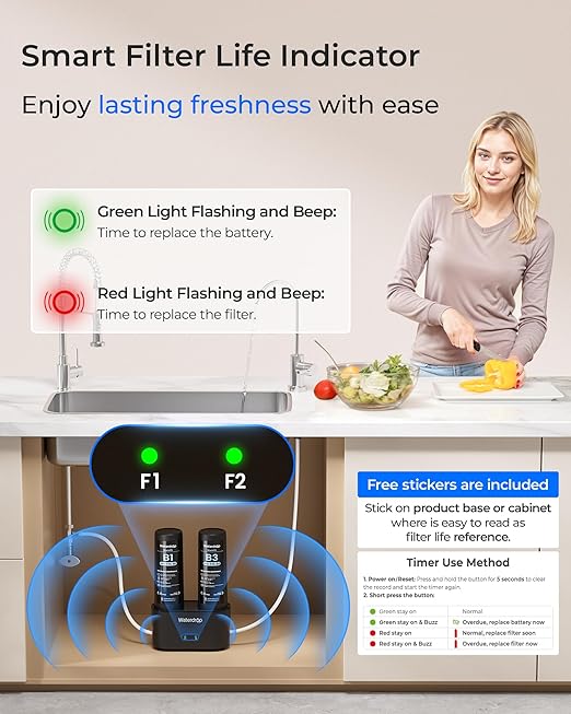 Waterdrop DLB Under Sink Water Filter, Reduces Chlorine, Chloramine, PFAS, Bad Taste, Under Sink Water Filtration System with Separate Faucet,Water Filter for Sink Faucet,Life Indicator, 2 Stage