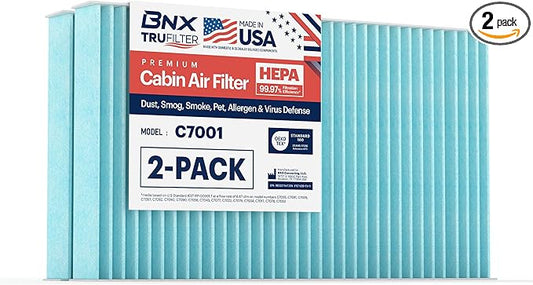 BNX TruFilter C7001 Cabin Air Filter, HEPA 99.97%, Compatible With Chevrolet: Avalanche, Silverado, Suburban, Tahoe; Compatible With Cadillac; Escalade, GMC Sierra, Yukon, Yukon XL 1500