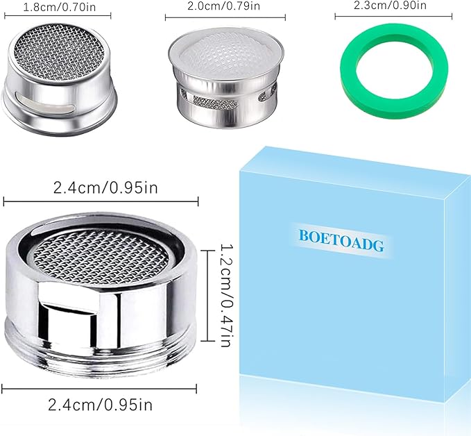 BOETOADG 4PCS Faucet Aerator, 2 Packs of Aerator Filter Replacement Parts, With Brass Housing 15/16 Inch 24mm External Thread Aerator Faucet Filter, With Gasket, For Kitchen and Bathroom