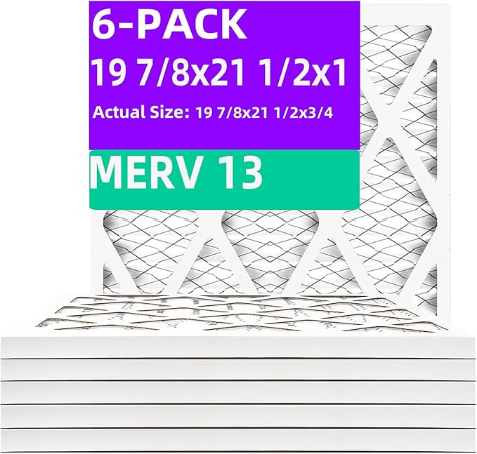 19 7/8x21 1/2x1 MERV 13 (6-Pack) Pleated Air Filter (Actual Size: 19 7/8"x21 1/2"x3/4") MPR 1900 & FPR 10, Furnace Air Filters, 19 7/8x21 1/2x1 air filter