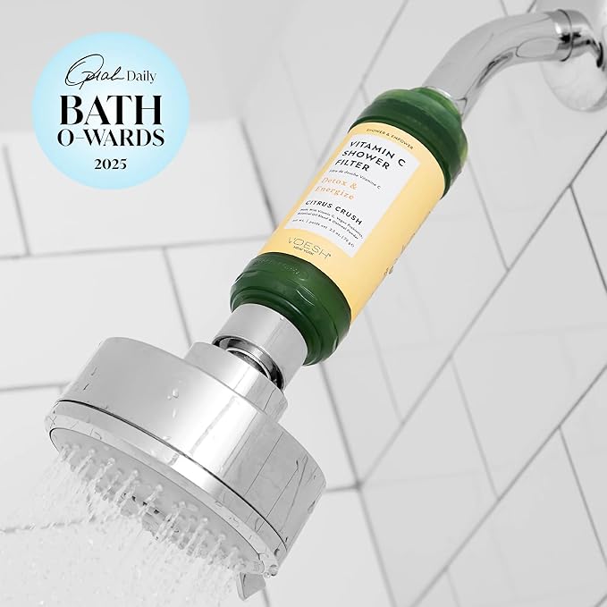 VOESH Vitamin C Shower Filter Duo, Citrus Crush, Shower Aromatherapy, Water Purifier, Water Softener, Vegan Probiotics, Spa Shower Head, Water Filter, Shower Self-Care