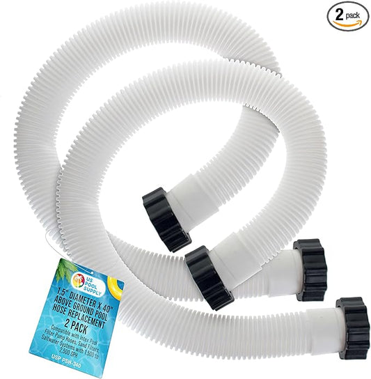 U.S. Pool Supply Above Ground Pool Hose Replacement 1.5" Diameter x 40" Long, Pack of 2 - Compatible with Intex Pool Filter Pump Hoses, Sand Filters, Saltwater Systems with 1,500 to 2,500 GPH