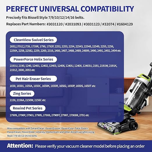 5-Pack for Bissell Style 7/9/10 P/N 3031120 Vacuum Belts Fits PowerForce Helix CleanView Swivel Rewind Pet Powerlifter Pet Hair Eraser Vacuum Cleaner 2031093 32074 3031123