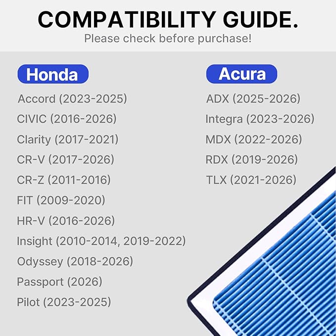 CF11182 CP182 Premium HEPA Activated Carbon Cabin Air Filter Replacement Fits for Honda Civic (2016-2026), CR-V (2017-2026), Accord (2023-2026), HR-V, Odyssey, Acura RDX, MDX