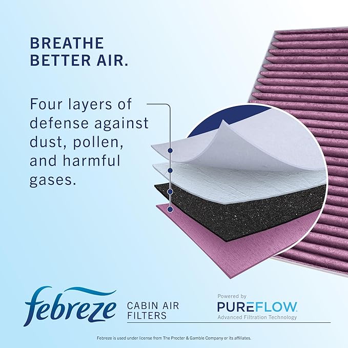 Febreze Odor Control Cabin Air Filter by PUREFLOW RZ19186 Fits 2021-2026 Jeep Grand Cherokee L 3.6L; 2022-2026 Grand Cherokee 2.0L, 3.6L; 2021-2024 Grand Cherokee L 5.7L