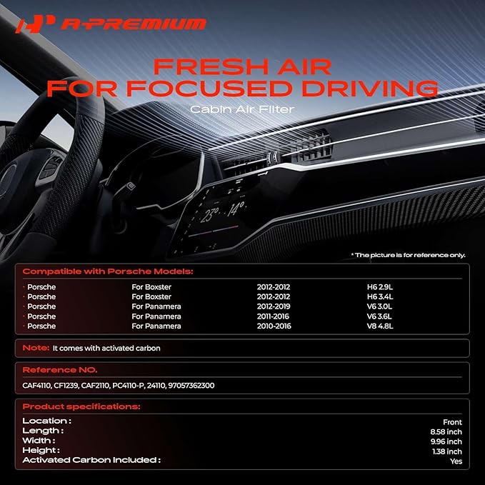 A-Premium Cabin Air Filter with Activated Carbon Compatible with Porsche Panamera 2010-2018, Behind Glove Box, Replace# 97057362300