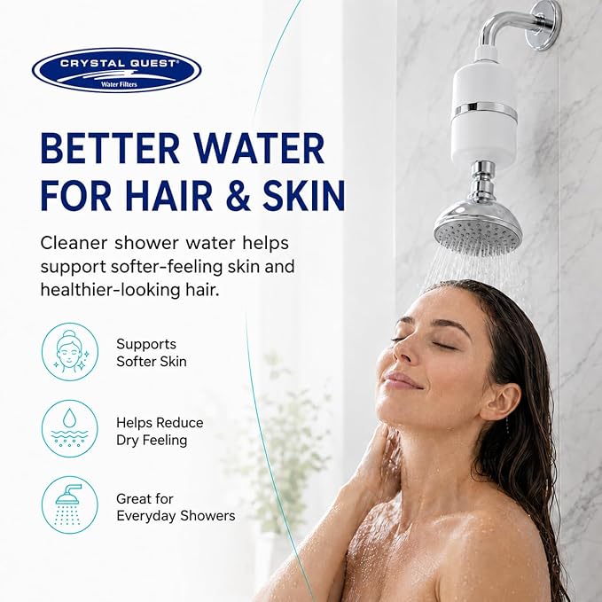 Crystal Quest Shower Filter, Shower Head Filter for Hard Water, Shower Water Filter Removes Chlorine, chloramines & VOCs, Filter Shower Head, Improves Skin & Hair, Long-Lasting - ISO Certified, White