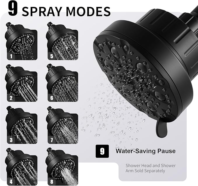 OFFO Filtered Shower Head, 20 Stage Shower Filter Head for Hard Water with Pause Mode, 9 Modes High Pressure Shower Head with Filter for Remove Chlorine and Harmful, Matte Black