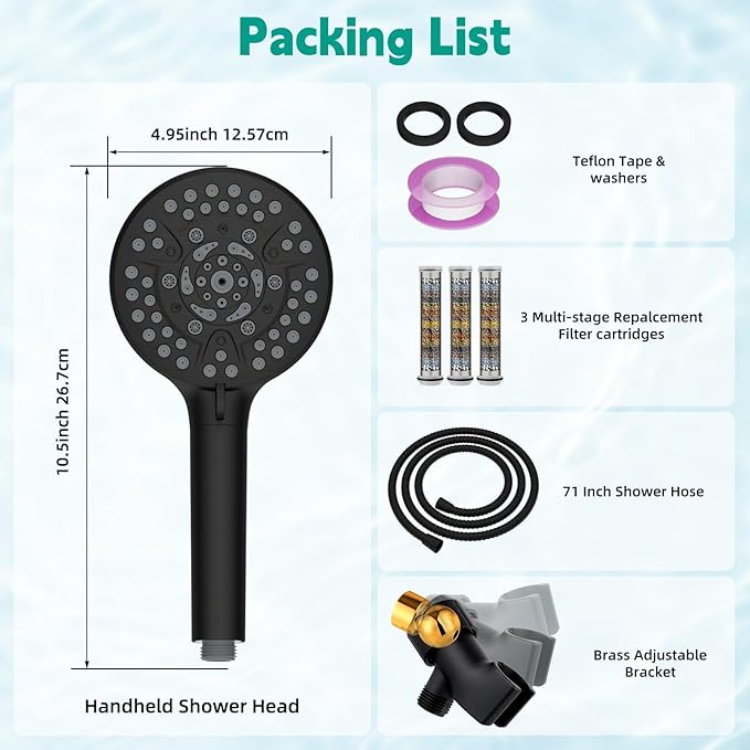 Hibbent Filtered Shower Head with Handheld, High Pressure 10 Spray Showerhead with 3 Filters, Water Softener for Hard Water-Remove Chlorine, Reduces Dry Itchy Skin, Oil-Rubbed Bronze