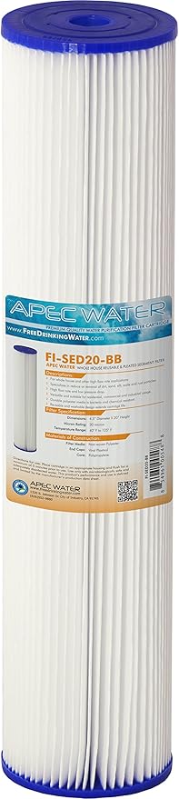 APEC FI-SED20-BB-A Water Systems FI-SED20-BB 20" Whole House Reusable & Pleated Sediment Filter 4.5" X 20", White