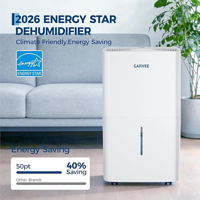Garvee 50 Pint Dehumidifier for up to 5,500 Sq Ft, with Reusable Air Filter 2.4 Gallon Water Tank, Compact for Home, Basement, Large Sized Rooms, Bathroom