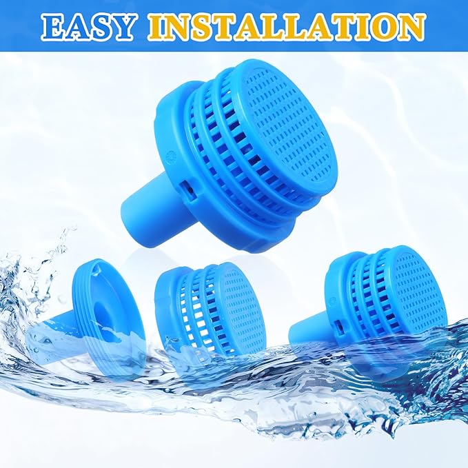 Pushglossy 1 Set Swimming Pool Water Jet Connectors Replacement Parts Kit with Pool Inlet and Outlet Strainers & Filter Hole Plugs for 25022e, 1.25 Inch Fittings, Above Ground Pools (Blue)