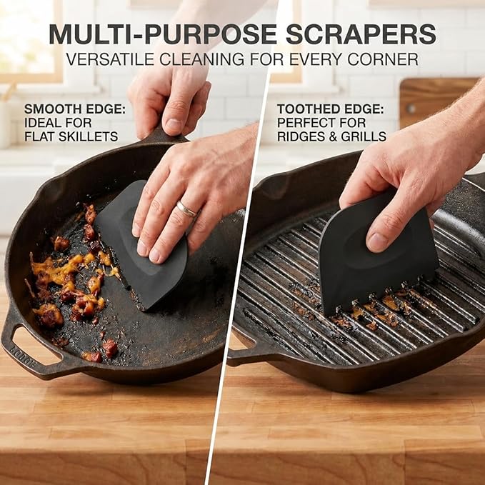 Cast Iron Scrubber and Scraper | 316 Chainmail Scrubber for Cast Iron Pan Skillet Cleaner | Chain Mail Scrubber for Dishes Pots Wok Griddle Grill | Dish Scouring Pad Dishwasher Safe, Red 01