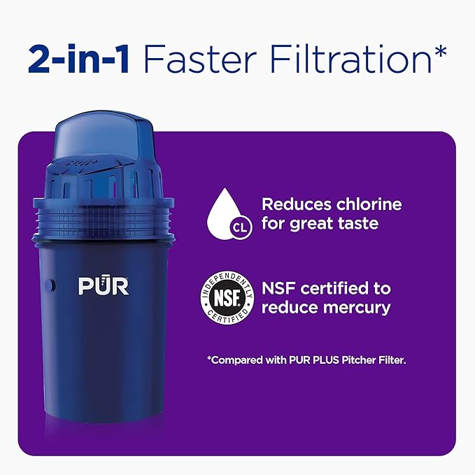 PUR 7-Cup Water Pitcher, 1 Genuine Filter, Cleaner, Great-tasting Water, Dishwasher Safe, Powerful, Faster Filtration, LockFit Cap Design - Lime